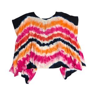 WDNY Top Womens Extra Large Tie Dye Poncho Stretch Rayon Blend Beach Coastal